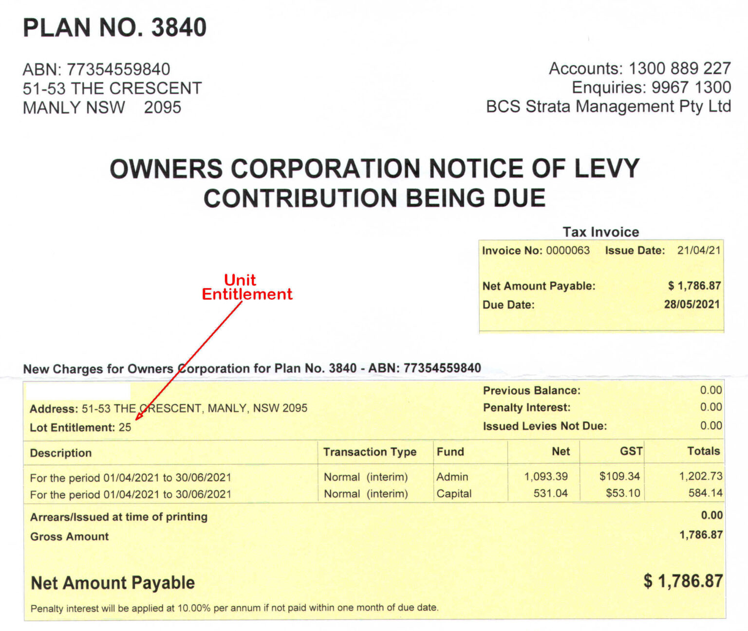 Special Levy Calculation - The Pines Manly